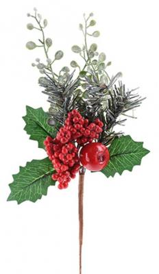 Decorative branch with apple, red, 26cm, 6 pcs