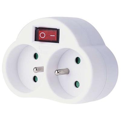 Adaptor plug EMOS P0062, 2× 2P + PE, switch, white