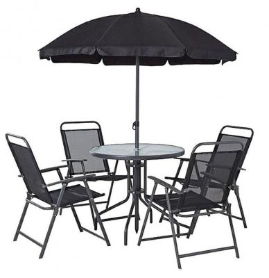 2.TRIEDA Set záhradný LETICIA GREY, stôl 85x71 cm, 4x stolička 74x53x91 cm, dáždnik 180 cm