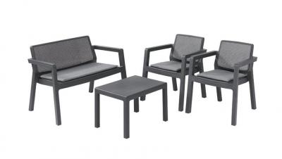 2. TRIEDA Set terasový Allibert EMILY, graphite, stôl, 2x kreslo, 1x dvojkreslo, podušky