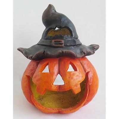 Decoration Xecco 2337, Pumpkin candlestick with hat, ceramics, 35 cm