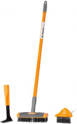 Brush Strend Pro, cleaning, for paving, 4-piece set, with telescopic handle, weed remover, brush 3x1