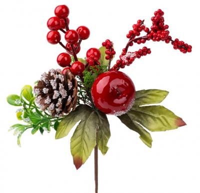 Decorative branch with apple, red, 24cm, 6 pcs