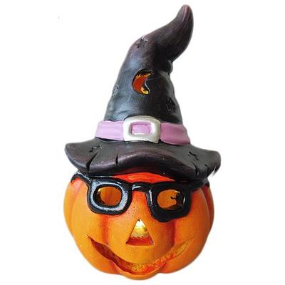 Decoration Xecco 2410, LED Pumpkin with glasses and hat, ceramics, 30 cm