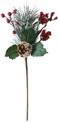 Decorative branch with rosehip, red, 38cm, 6 pcs