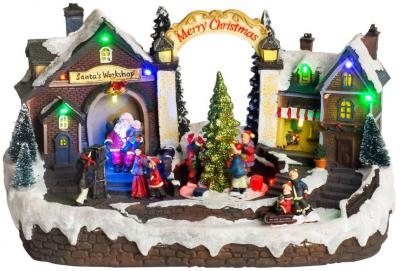 2.TRIEDA Dekorácia MagicHome Vianoce, Dedinka, 15 LED, farebná s melódiami, 3x AA, interiér, 33,50x18x20 cm