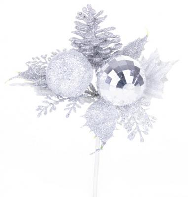 Decorative branch MagicHome Christmas, with apple, silver, 15 cm, pack 6 pcs