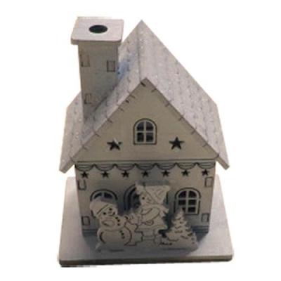 Christmas decorations Woodeco, White home, 1xLED, 8x6x10 cm
