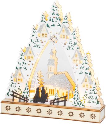 Decoration MagicHome Christmas, Village with church, LED, MDF, 30x7x33.5 cm
