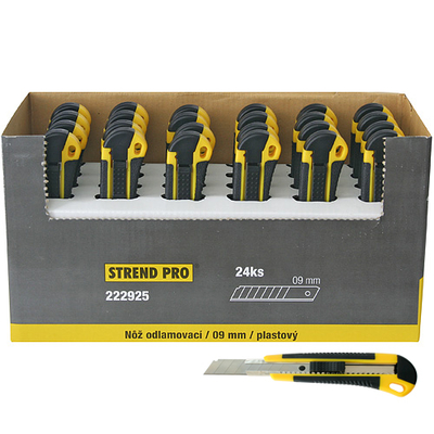 Snap-off blade knife 09mm Strend Pro, piston-valve control, 24pcs in sellbox