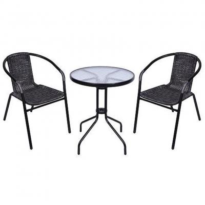 2.TRIEDA Set balkónový ALESIA, čierny/antracit, stôl 70x60 cm, 2x stolička 52x55x73 cm, oceľ