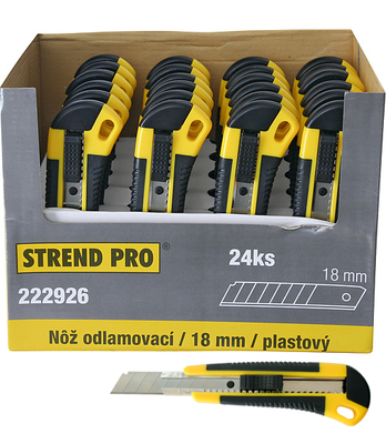 Snap-off blade knife 18mm Strend Pro, piston-valve control, 24pcs in sellbox