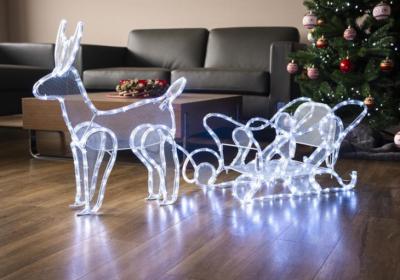 2.TRIEDA Dekorácia MagicHome Vianoce, Sob so saňami, 312 LED studená biela, 230V, 50 Hz, exteriér, 59x132x30 cm