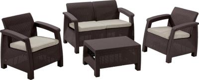Set Allibert CORFU, terrace, brown/oat, table, sofa, 2x chair