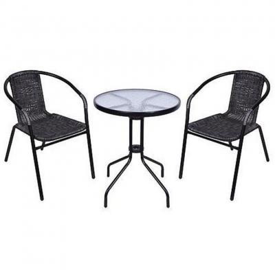 2.TRIEDA Set balkónový ALESIA, čierny/antracit, stôl 70x60 cm, 2x stolička 52x55x73 cm, oceľ