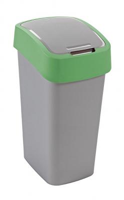 Trash binCurver® FLIP BIN 50L, gray-silver/green