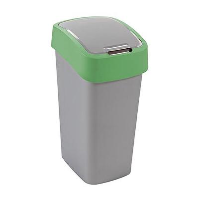 Trash bin Curver® FLIP BIN 10L, gray-silver/green
