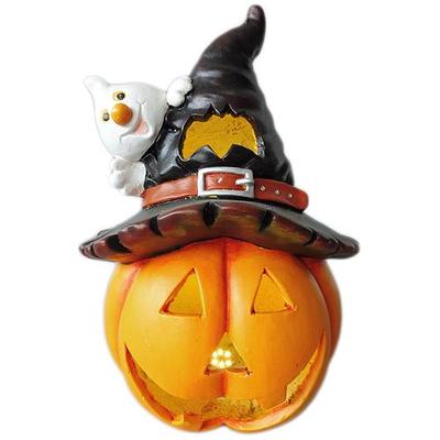 Decoration Xecco 2411, LED Pumpkin with hat and ghost, ceramics, 36 cm