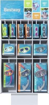 Display Stand Bestway® 30182, with swimming and diving goggles (3/7/14+), 61 pcs, mixed colors