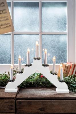 Candlestick MagicHome Christmas, 7 LED warm white, white, 2xAA, interior, 39x31 cm