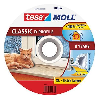 Door seal tesamoll® profile D, 9 mm, white, 100 m