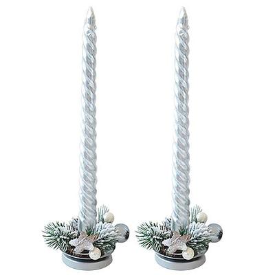 Candle MagicHome SC5598, height 28 cm, 2 pcs, silver, base