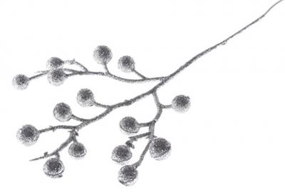 Decorative branch GliBerries. silver, 28cm, 6 pcs
