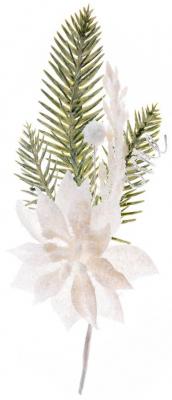 Decorative branch MagicHome Christmas, with poinsettia flower, white, 23 cm, pack 6 pcs
