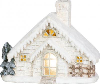 2.TRIEDA Dekorácia MagicHome Vianoce, Domček s komínom, keramika,, 3xAA, 40 cm, LED