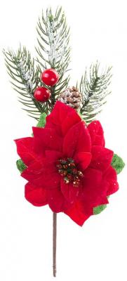 Decorative branch MagicHome Christmas, with poinsettia flower, red, 22 cm, pack 6 pcs