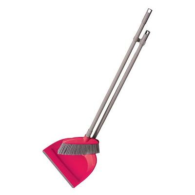 Long handle dustpan with rubber lip and brush