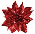 Decoration Flower GlitterPoinsettia, with clip, red, 9x8cm, 6 pcs