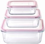 Container MagicHome, set of 3 pcs, glass, glass, square, with lid, 450/1000/1900 ml