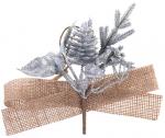 Decorative branch MagicHome Christmas, with pine cone and jute ribbon, gold, 17 cm, pack 6 pcs