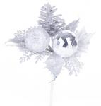 Decorative branch MagicHome Christmas, with apple, silver, 15 cm, pack 6 pcs