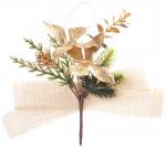 Decorative branch MagicHome Christmas, with butterflies and jute ribbon, gold, 19 cm, pack 6 pcs