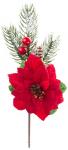 Decorative branch MagicHome Christmas, with poinsettia flower, red, 22 cm, pack 6 pcs